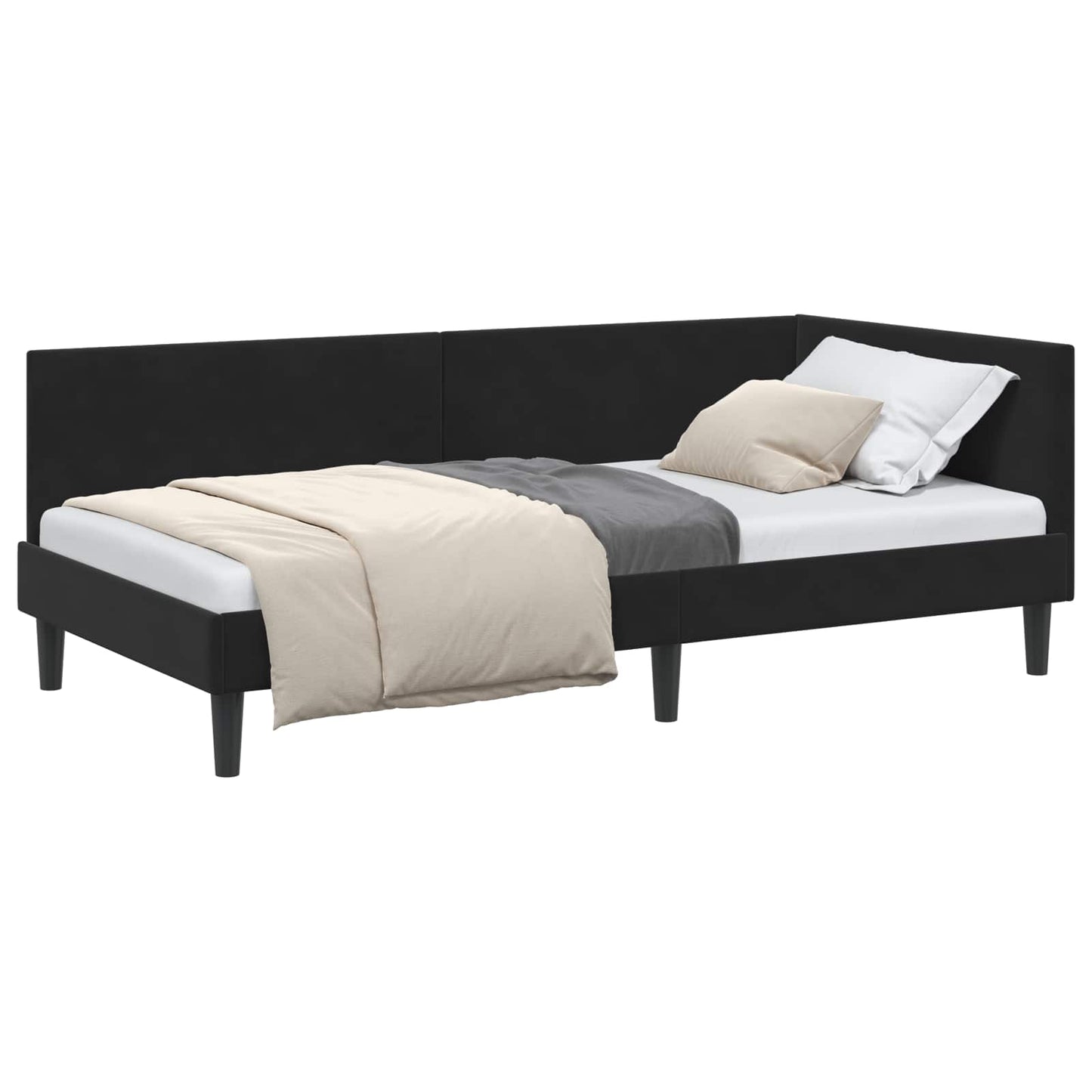 vidaXL Κρεβάτι Γωνίας Μαύρο 80 x 200 cm Βελούδο και Εργοστασιακό ξύλο