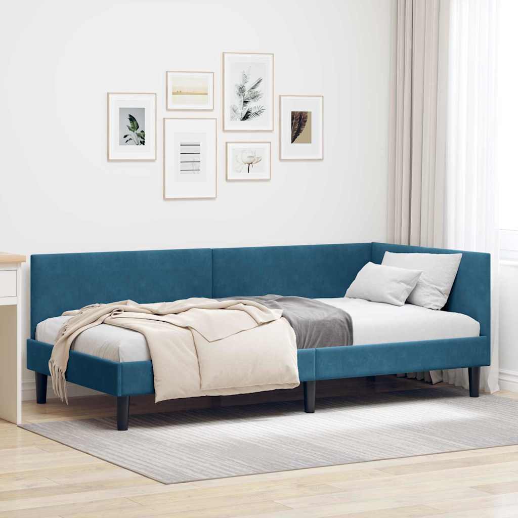 vidaXL Κρεβάτι Γωνίας με κεφαλάρι Μπλε 90 εκ x 190 εκ Βελούδο