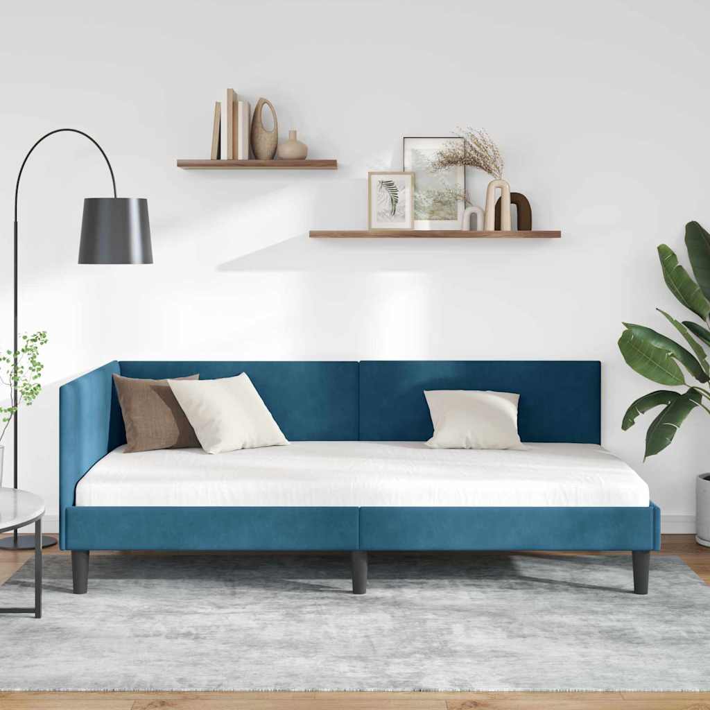 vidaXL Κρεβάτι Γωνίας με κεφαλάρι Μπλε 90 εκ x 190 εκ Βελούδο
