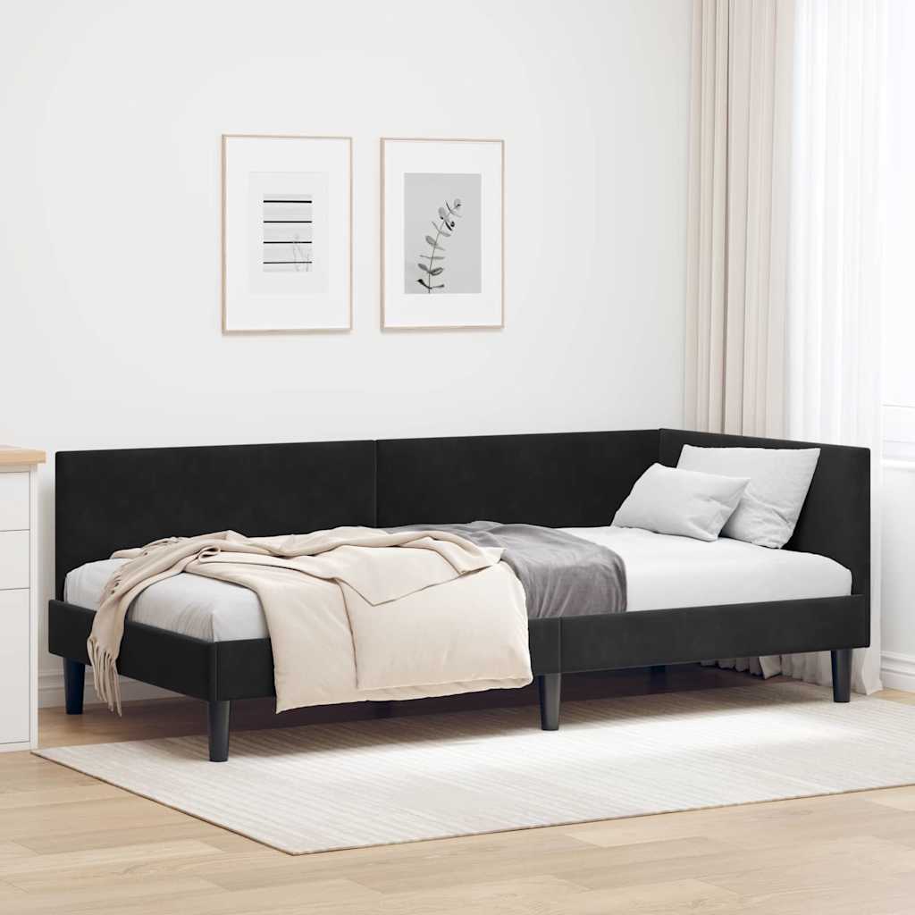vidaXL Κρεβάτι Γωνίας Μαύρο 90 x 200 cm Βελούδο και Εργοστασιακό ξύλο