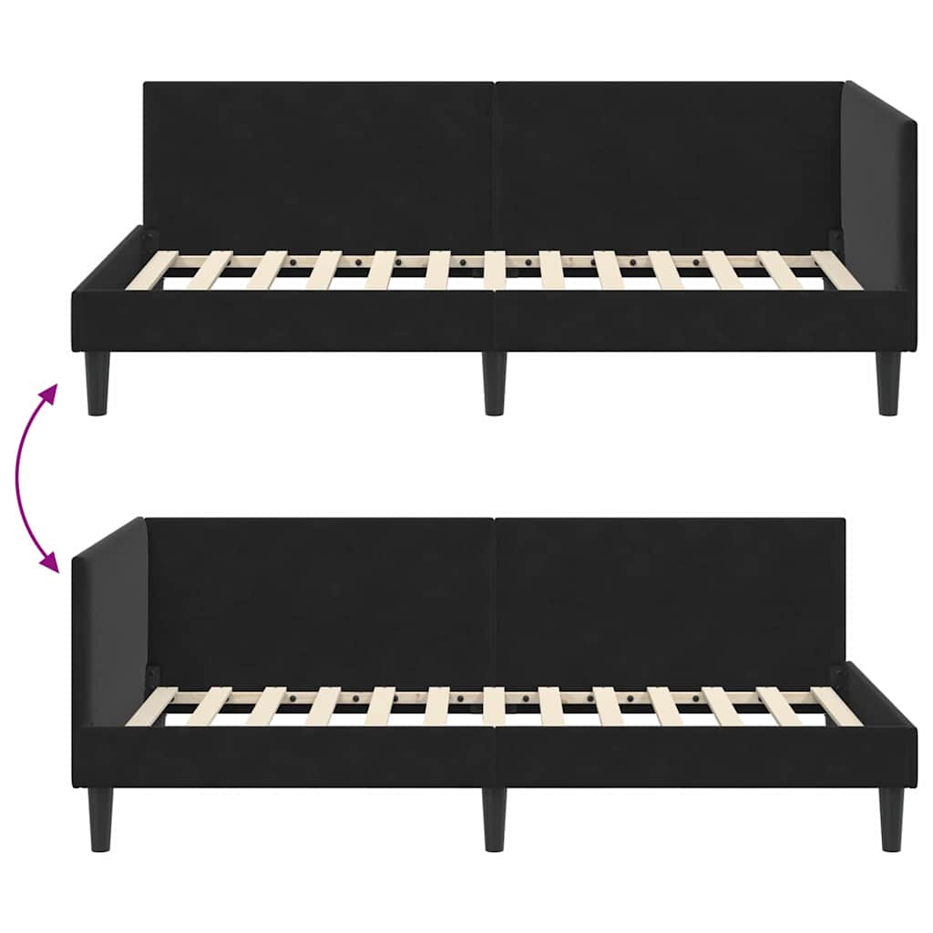 vidaXL Κρεβάτι Γωνίας Μαύρο 100 x 200 cm Βελούδο και Εργοστασιακό ξύλο