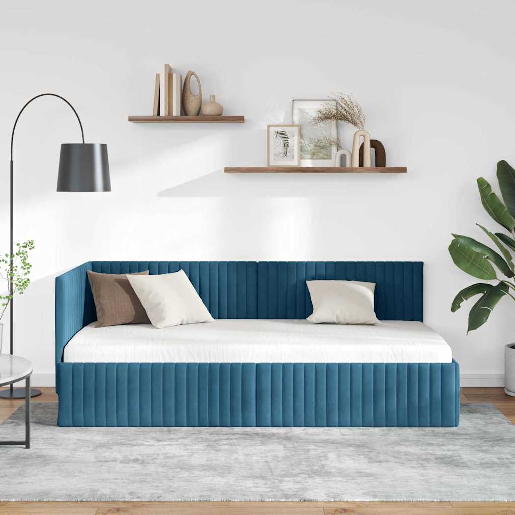 vidaXL Κρεβάτι Γωνίας με κεφαλάρι Μπλε 90 εκ x 190 εκ Βελούδο