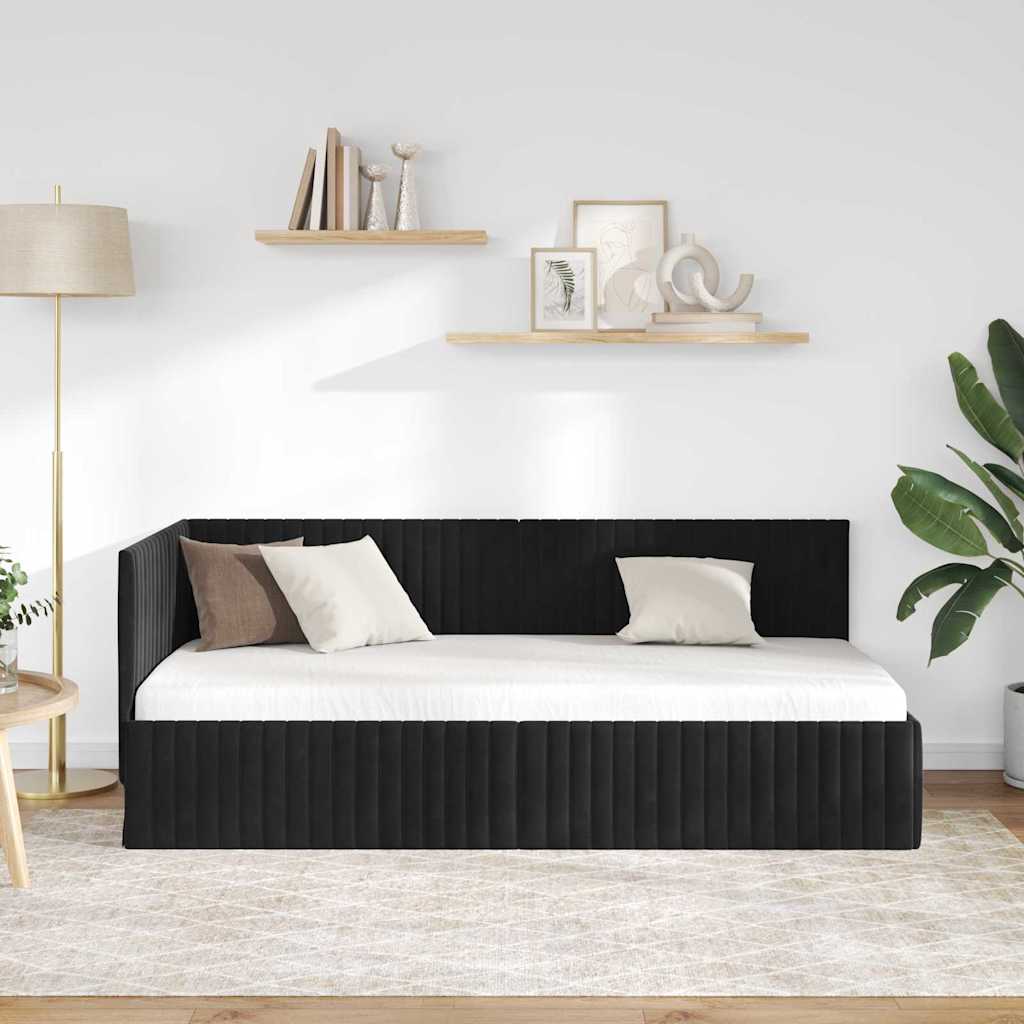 vidaXL Κρεβάτι Γωνίας με κεφαλάρι Μαύρο 90 εκ x 190 εκ Βελούδο