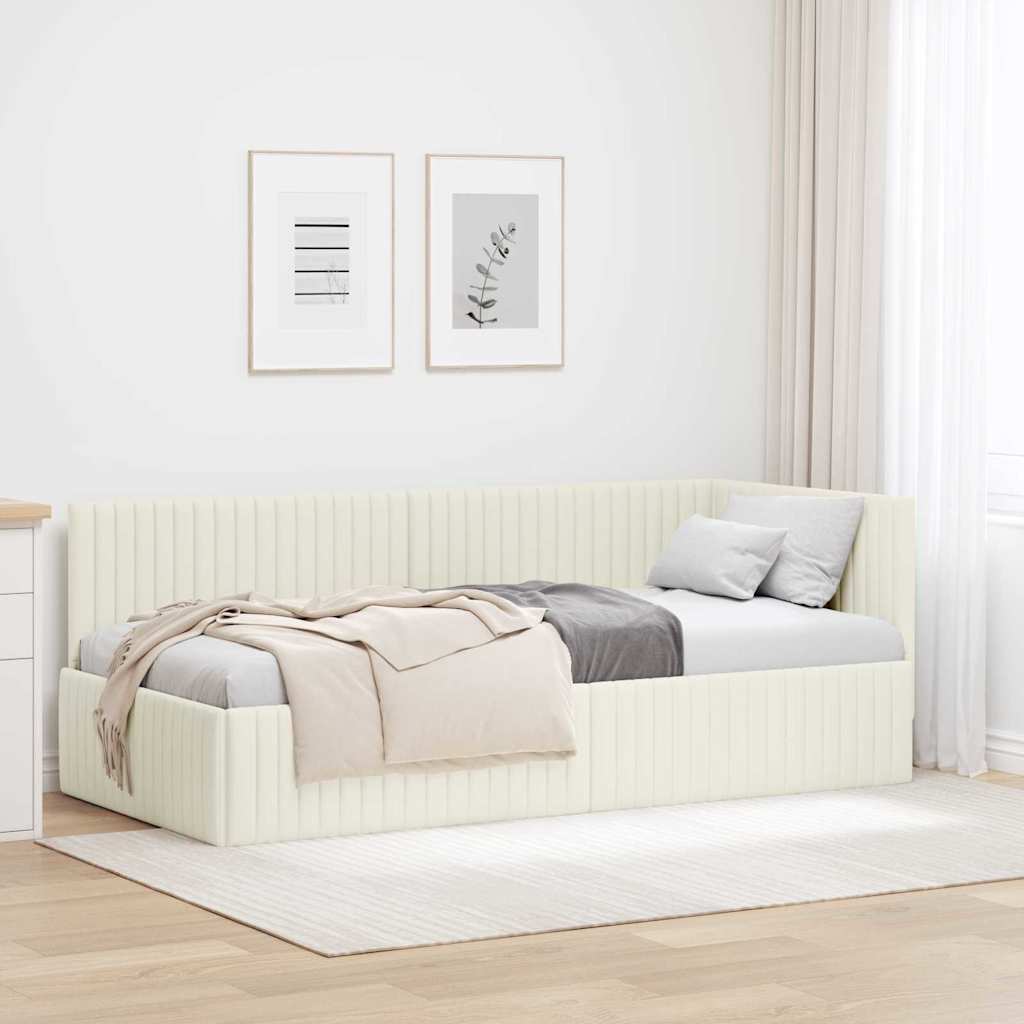 vidaXL Κρεβάτι Γωνίας με κεφαλάρι Κρεμ 90 εκ x 190 εκ Βελούδο