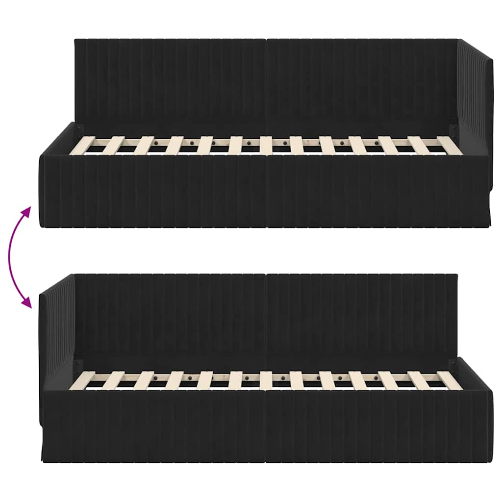 vidaXL Κρεβάτι Γωνίας με κεφαλάρι Μαύρο 90 x 200 cm Βελούδο