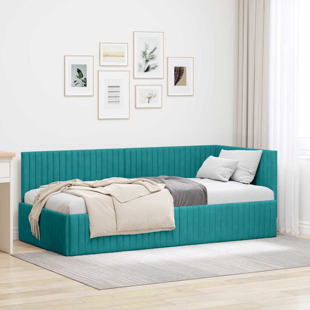 vidaXL Κρεβάτι Γωνίας με κεφαλάρι Τιρκουάζ 90 εκ x 200 εκ Βελούδο