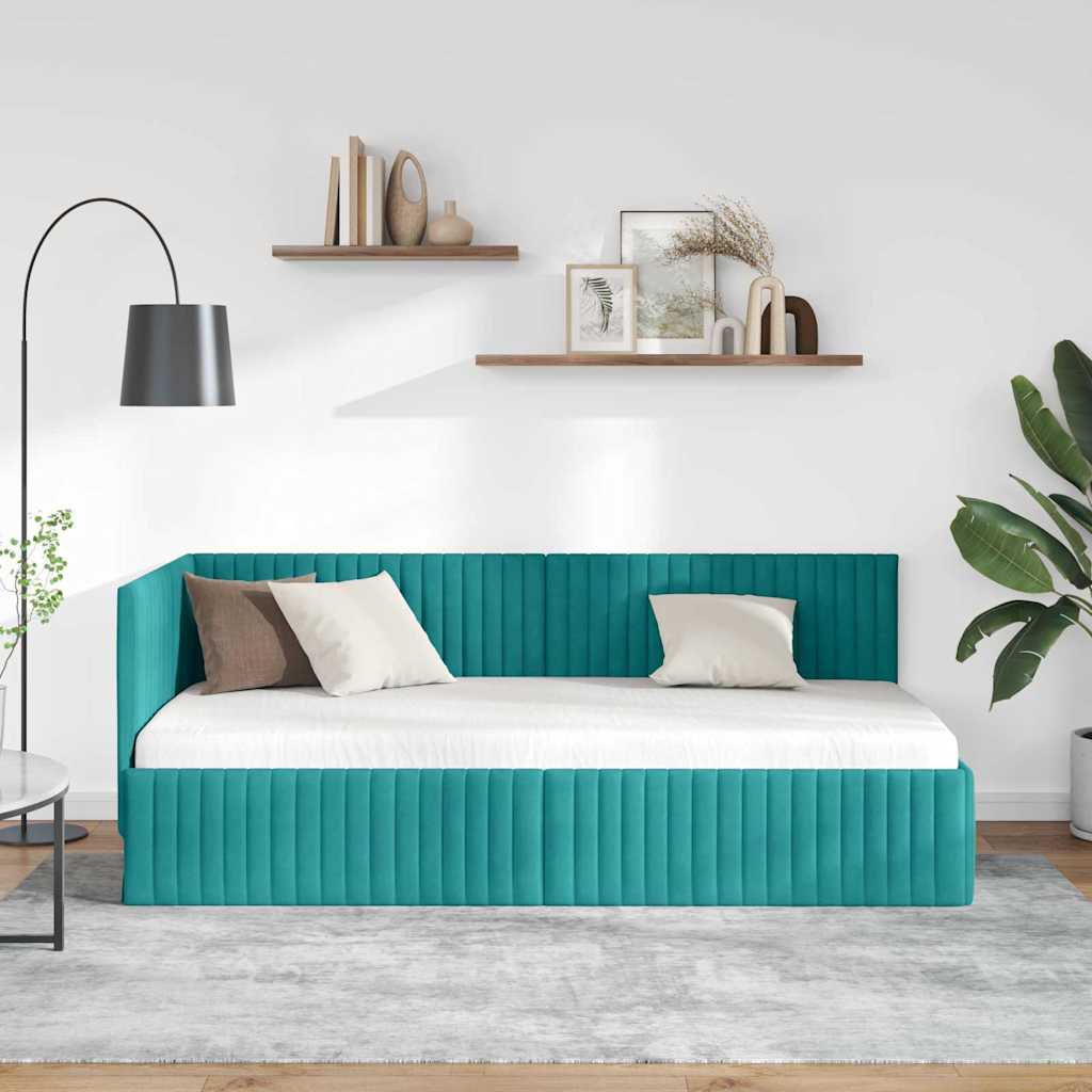 vidaXL Κρεβάτι Γωνίας με κεφαλάρι Τιρκουάζ 90 εκ x 200 εκ Βελούδο