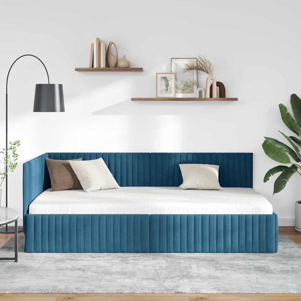 vidaXL Κρεβάτι Γωνίας με κεφαλάρι Μπλε 100 εκ x 200 εκ Βελούδο