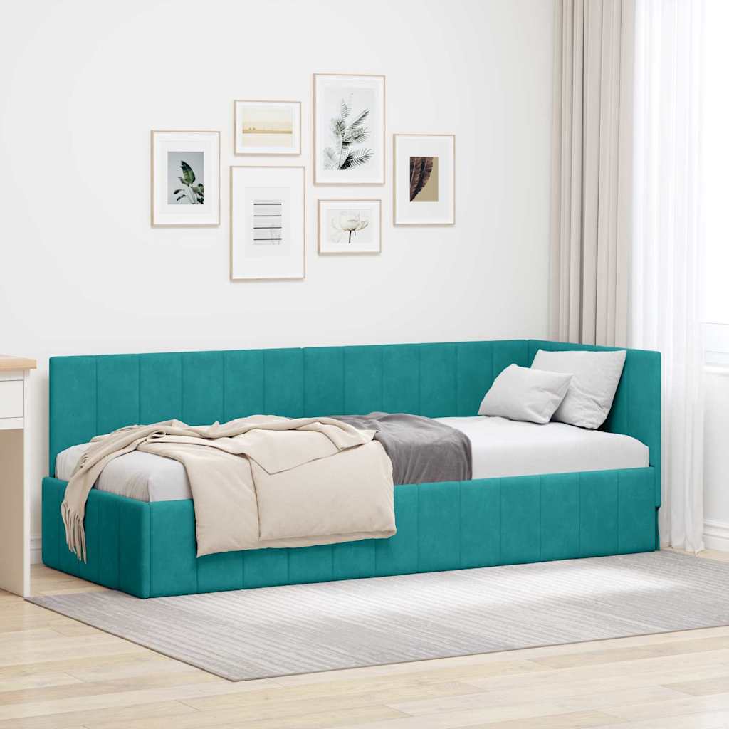 vidaXL Κρεβάτι Γωνίας με κεφαλάρι Τιρκουάζ 80 εκ x 200 εκ Βελούδο