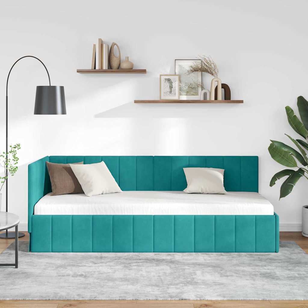 vidaXL Κρεβάτι Γωνίας με κεφαλάρι Τιρκουάζ 80 εκ x 200 εκ Βελούδο