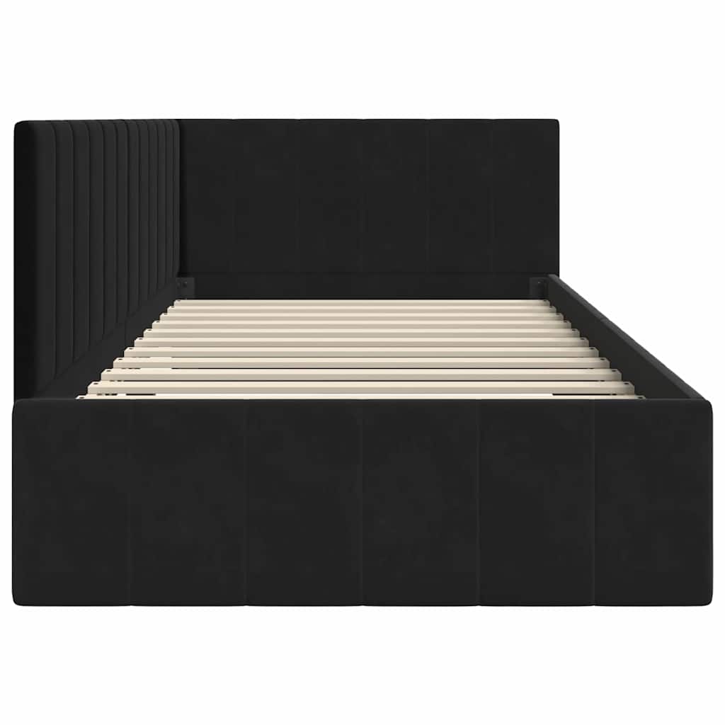 vidaXL Κρεβάτι Γωνίας με κεφαλάρι Μαύρο 90 εκ x 190 εκ Βελούδο