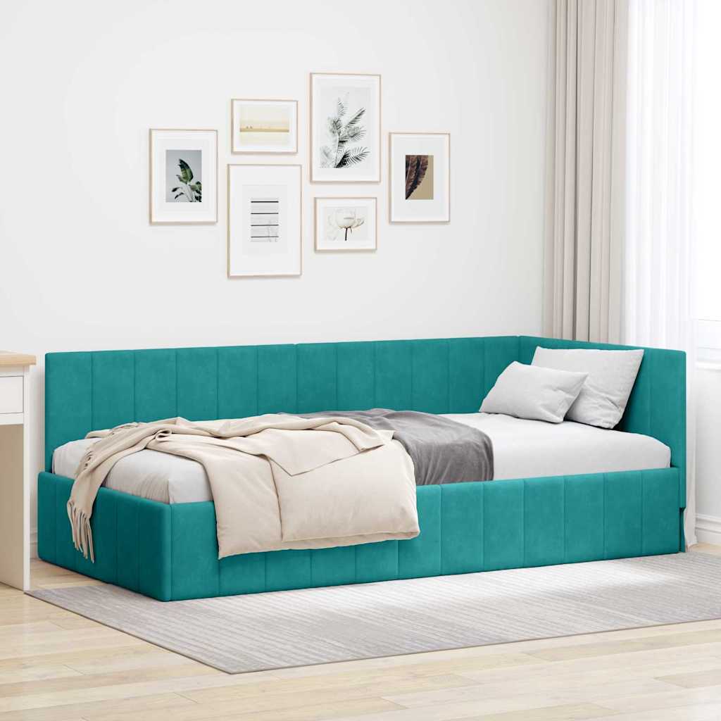 vidaXL Κρεβάτι Γωνίας με κεφαλάρι Τιρκουάζ 90 εκ x 200 εκ Βελούδο
