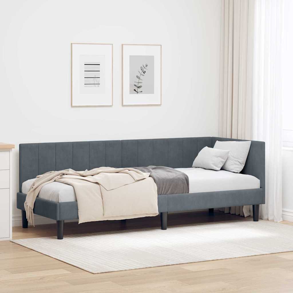 vidaXL Κρεβάτι Γωνίας με κεφαλάρι Σκούρο γκρι 80 x 200 cm Βελούδο