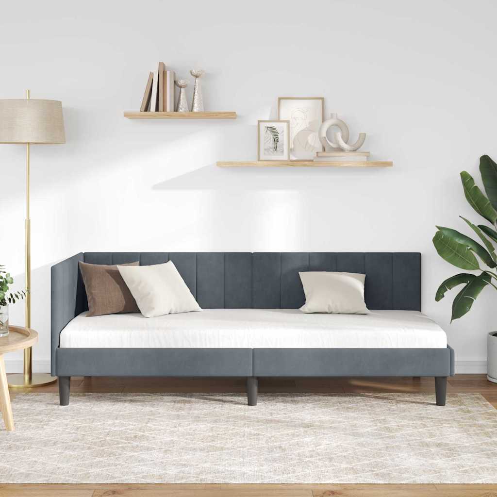vidaXL Κρεβάτι Γωνίας με κεφαλάρι Σκούρο γκρι 80 x 200 cm Βελούδο