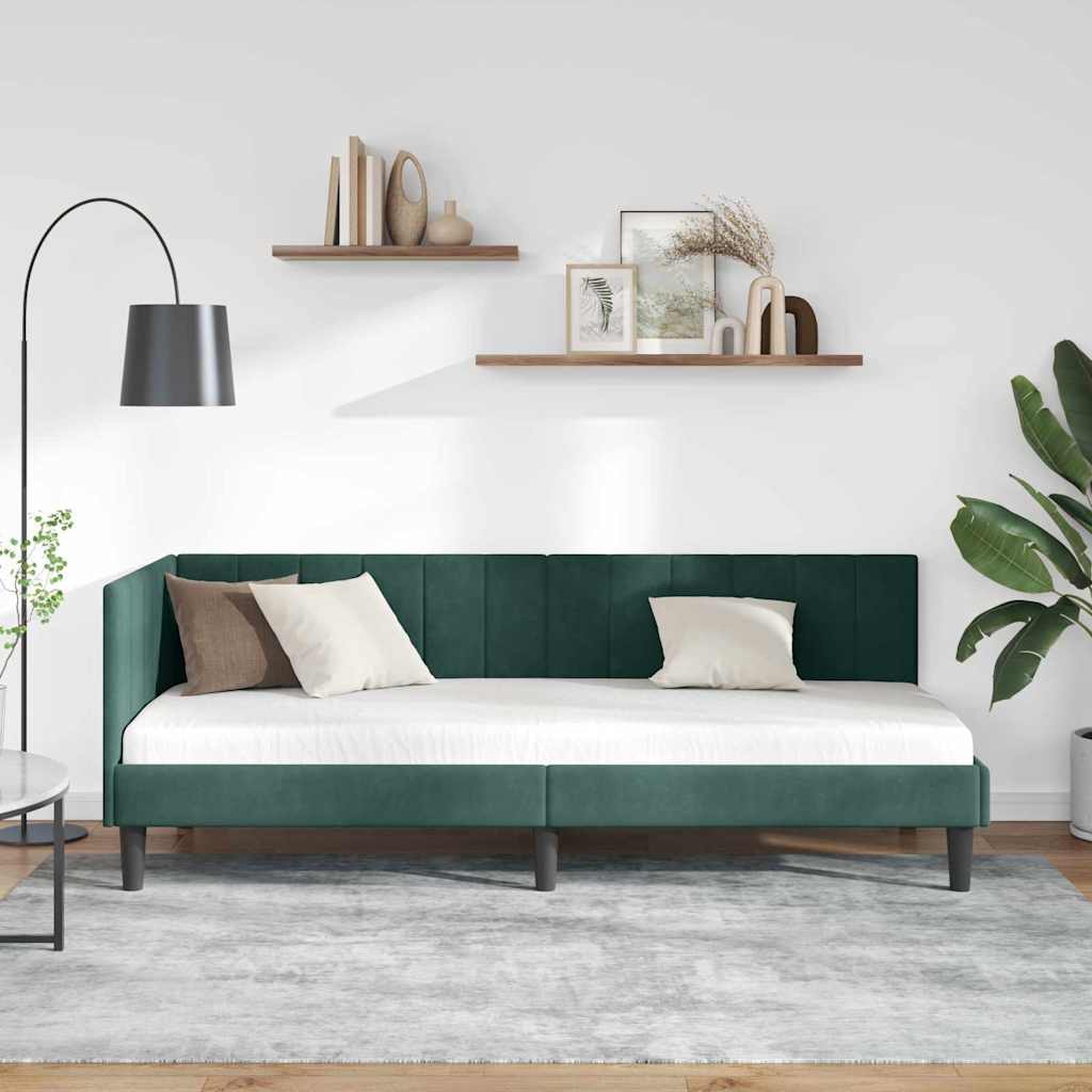 vidaXL Κρεβάτι Γωνίας Σκούρο Πράσινο 80 εκ x 200 εκ Βελούδο