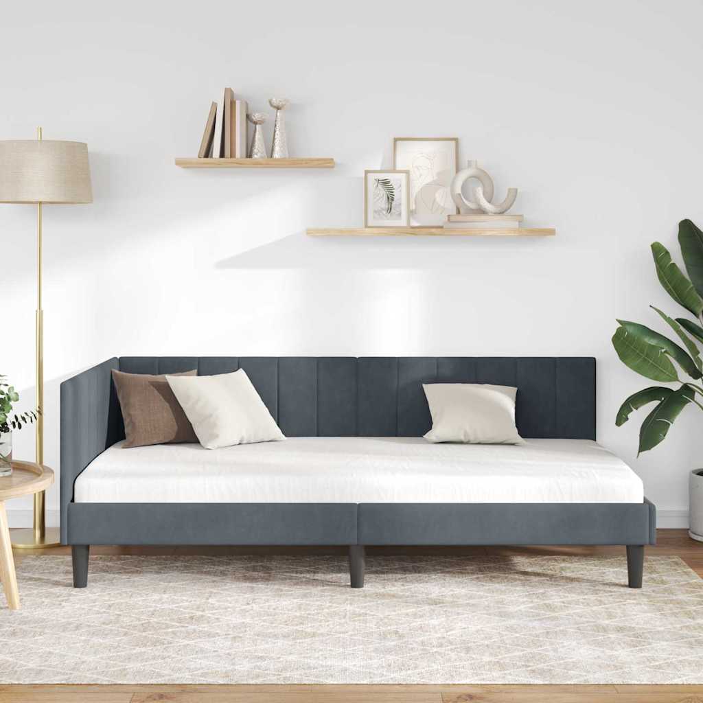 vidaXL Κρεβάτι Γωνίας με κεφαλάρι Σκούρο γκρι 90 x 190 cm Βελούδο