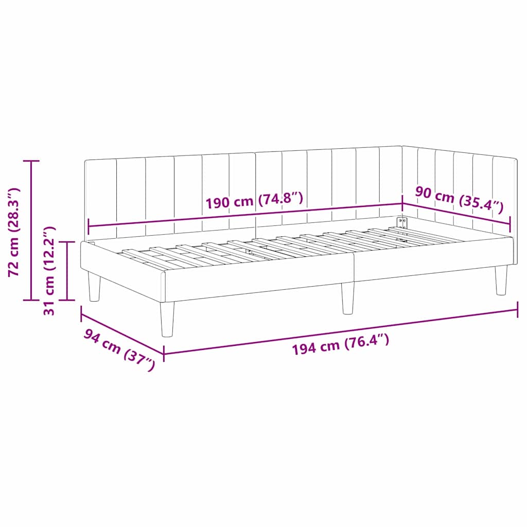 vidaXL Κρεβάτι Γωνίας με κεφαλάρι Μπορντό 90 x 190 cm Βελούδο