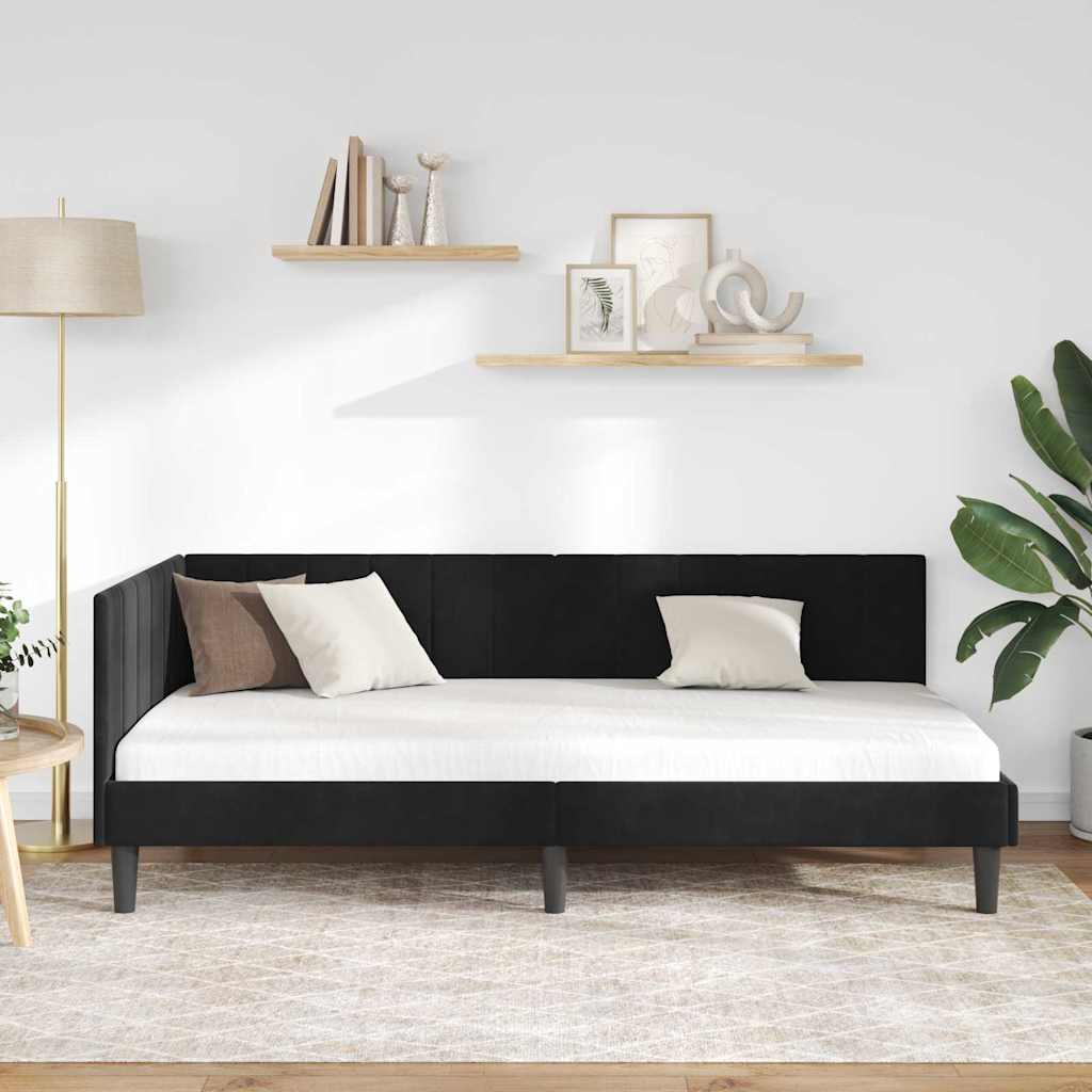 vidaXL Κρεβάτι Γωνίας με κεφαλάρι Μαύρο 90 x 190 cm Βελούδο