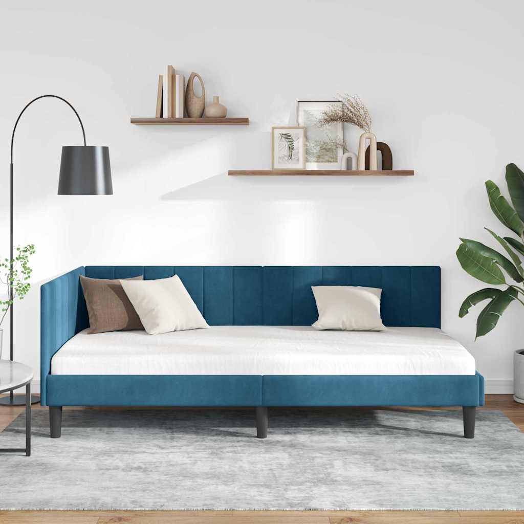 vidaXL Κρεβάτι Γωνίας με κεφαλάρι Μπλε 90 x 200 cm Βελούδο