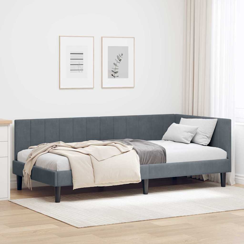 vidaXL Κρεβάτι Γωνίας με κεφαλάρι Σκούρο γκρι 90 x 200 cm Βελούδο
