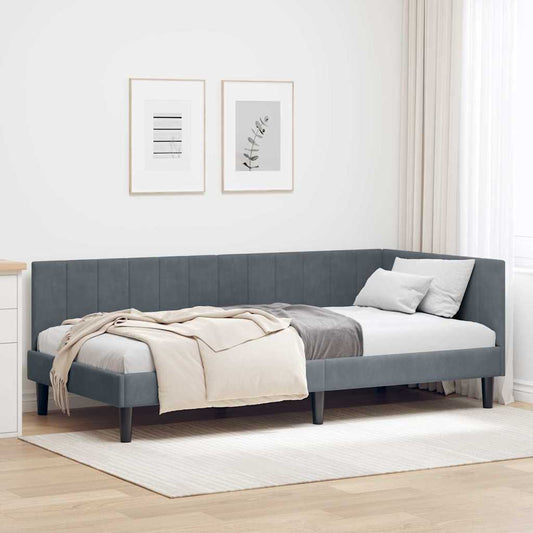 vidaXL Κρεβάτι Γωνίας με κεφαλάρι Σκούρο γκρι 90 x 200 cm Βελούδο