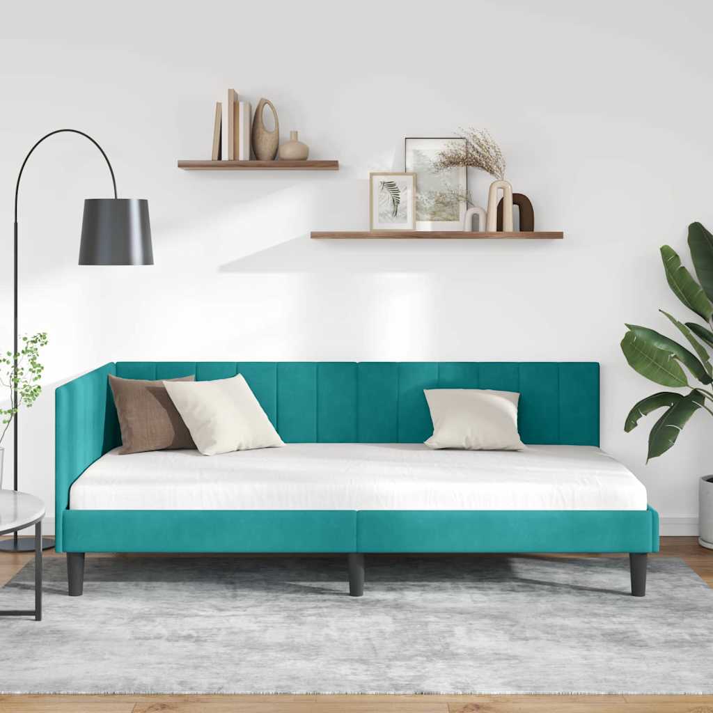 vidaXL Κρεβάτι Γωνίας με κεφαλάρι Τιρκουάζ 90 εκ x 200 εκ Βελούδο