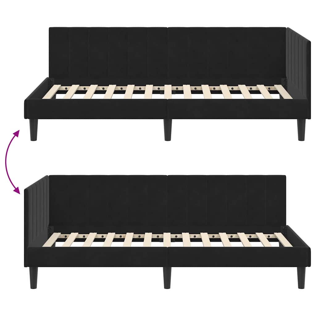 vidaXL Κρεβάτι Γωνίας με κεφαλάρι Μαύρο 100 x 200 cm Βελούδο