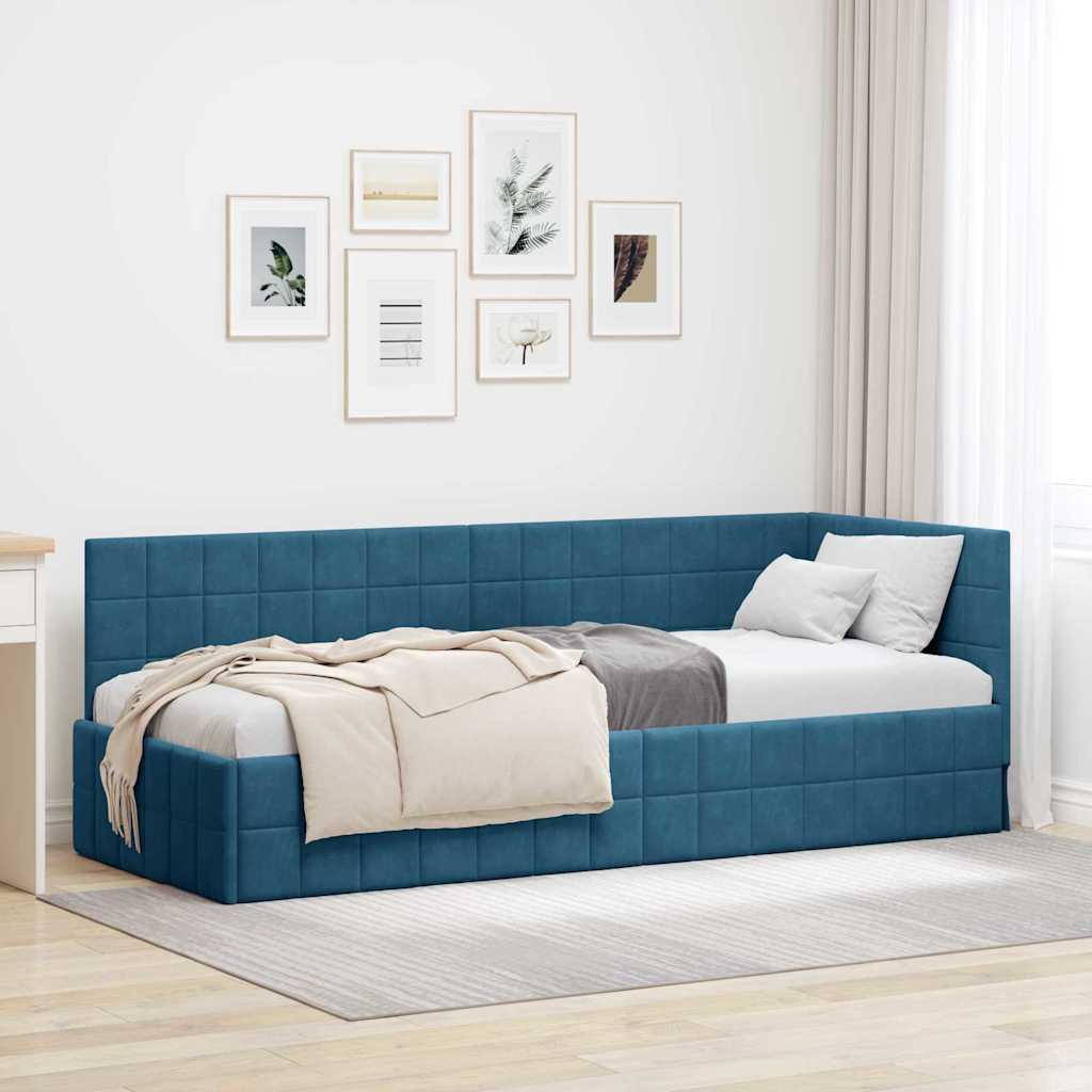 vidaXL Κρεβάτι Γωνίας με κεφαλάρι Μπλε 80 εκ x 200 εκ Βελούδο
