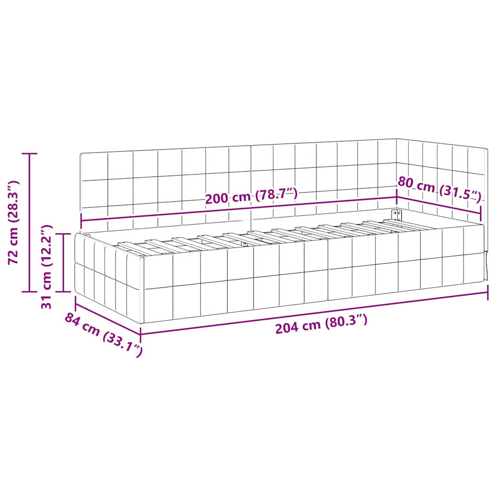 vidaXL Κρεβάτι Γωνίας με κεφαλάρι Κρεμ 80 εκ x 200 εκ Βελούδο