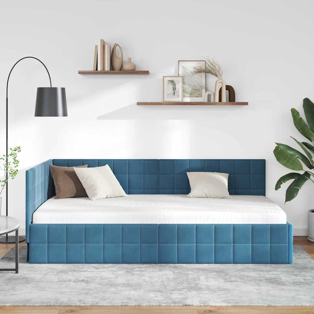 vidaXL Κρεβάτι Γωνίας με κεφαλάρι Μπλε 90 εκ x 190 εκ Βελούδο