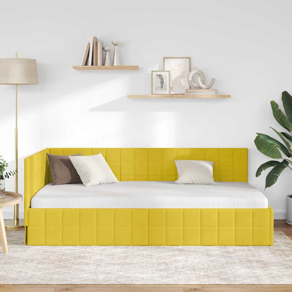 vidaXL Κρεβάτι Γωνίας με κεφαλάρι Κίτρινο 90 εκ x 190 εκ Βελούδο