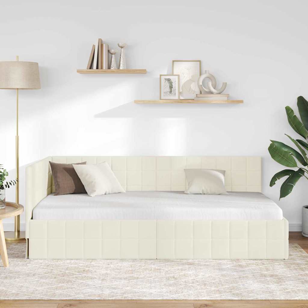 vidaXL Κρεβάτι Γωνίας με κεφαλάρι Κρεμ 90 εκ x 190 εκ Βελούδο