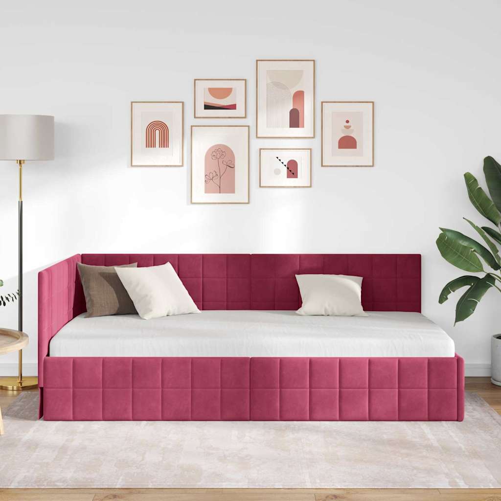 vidaXL Κρεβάτι Γωνίας Κόκκινο 90 x 200 cm Βελούδο