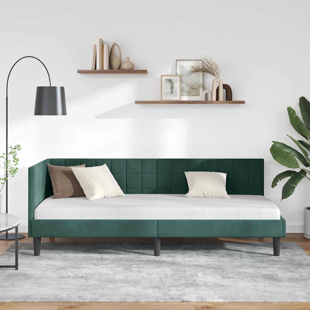 vidaXL Κρεβάτι Γωνίας Σκούρο Πράσινο 80 εκ x 200 εκ Βελούδο