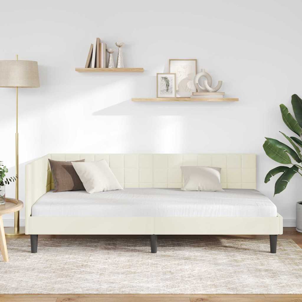 vidaXL Κρεβάτι Γωνίας με κεφαλάρι Κρεμ 90 εκ x 190 εκ Βελούδο