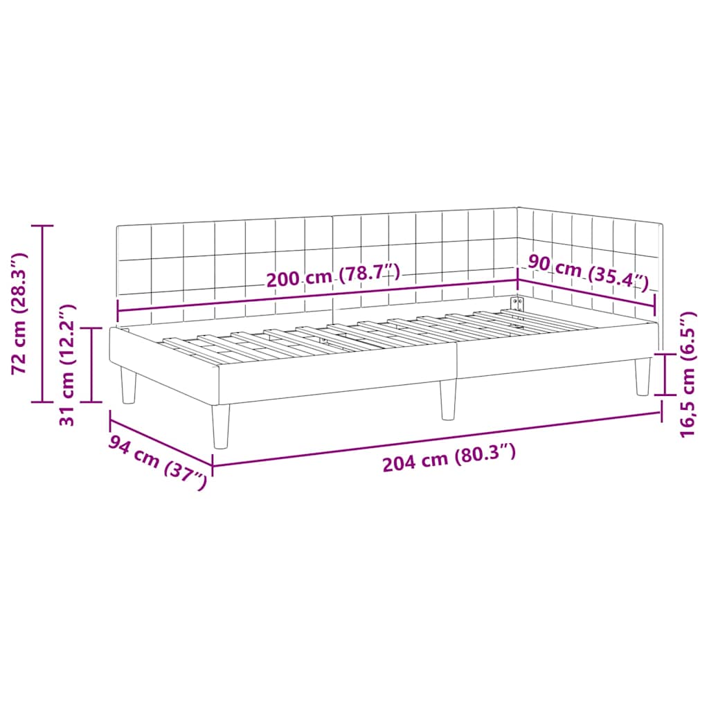vidaXL Κρεβάτι Γωνίας με κεφαλάρι Ανοιχτό γκρι 90 x 200 cm Βελούδο