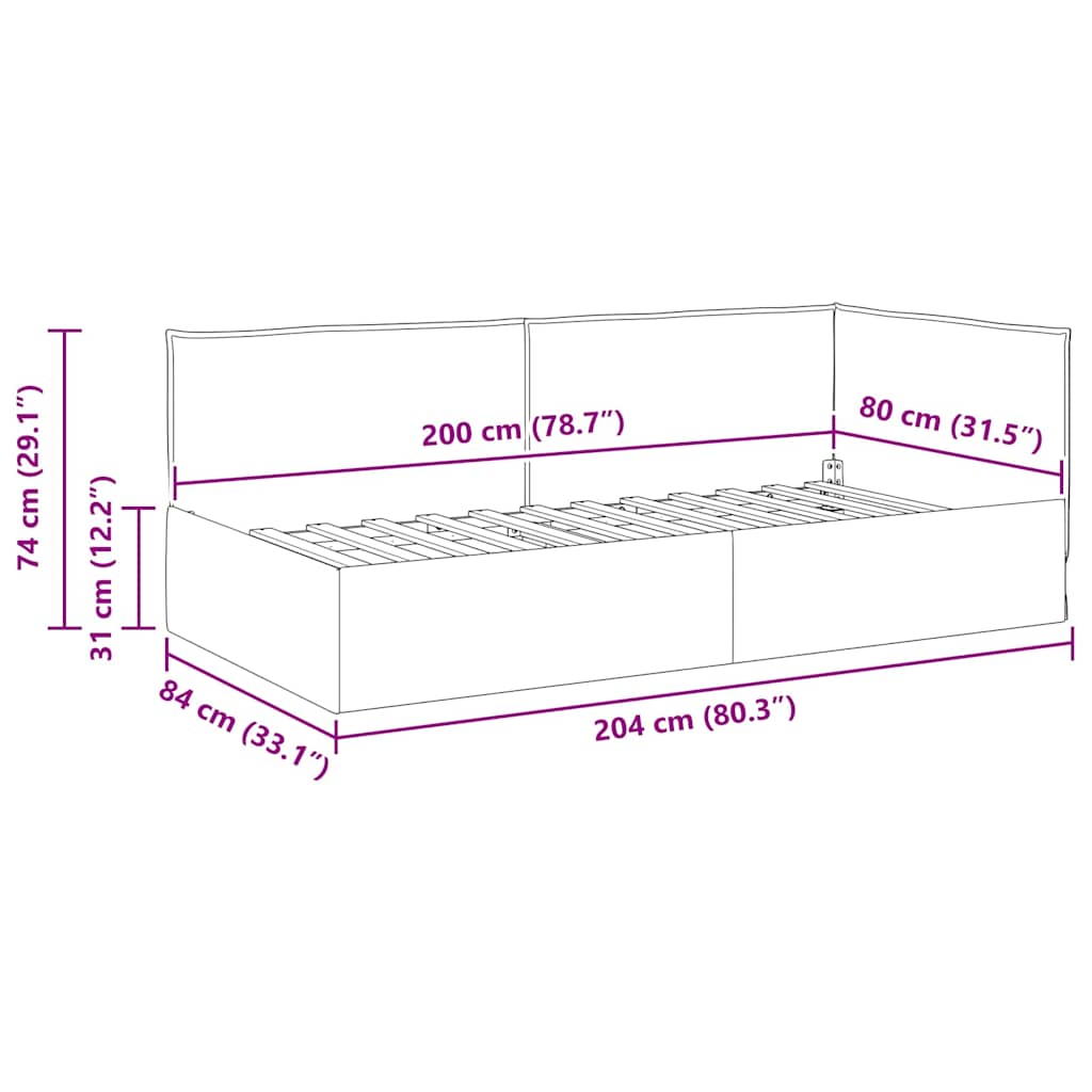 vidaXL Κρεβάτι Γωνίας με κεφαλάρι Ανοιχτό γκρι 80 x 200 cm ύφασμα