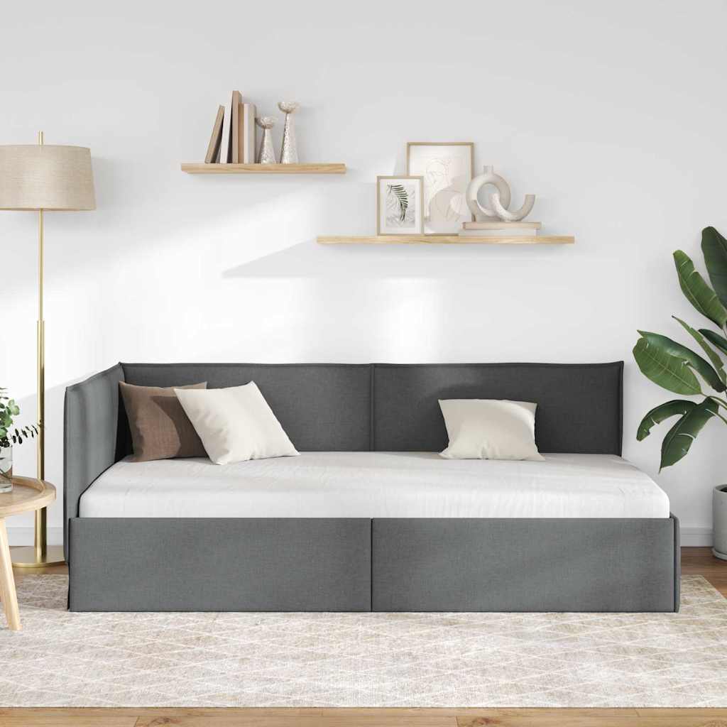 vidaXL Κρεβάτι Γωνίας με κεφαλάρι Σκούρο Γκρι 90 x 190 cm ύφασμα