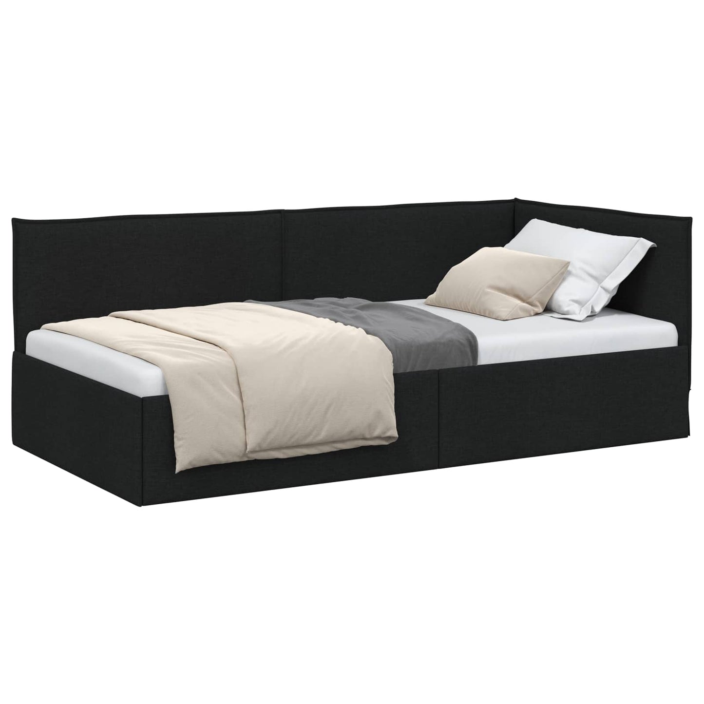 vidaXL Κρεβάτι Γωνίας με κεφαλάρι Μαύρο 90 x 190 cm ύφασμα