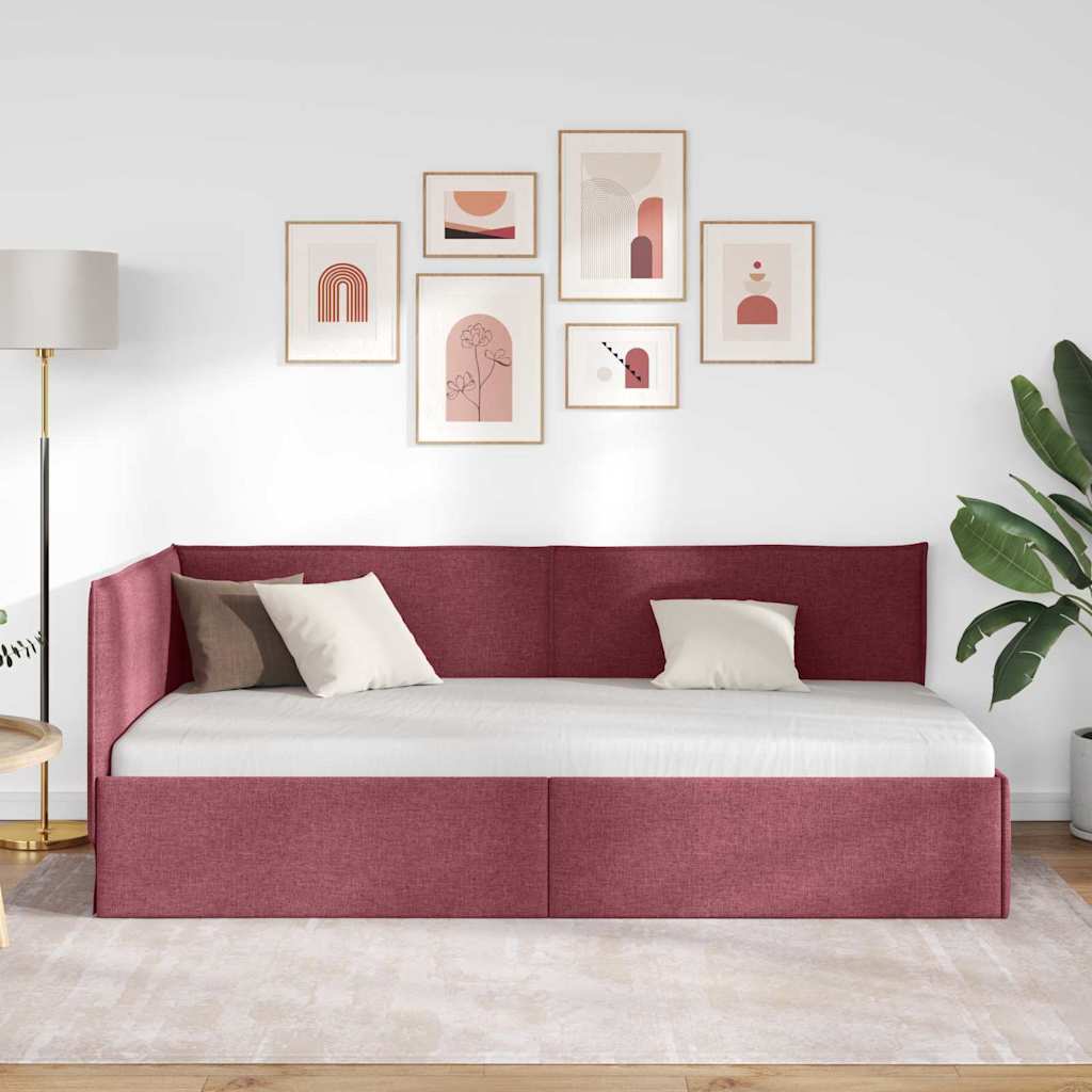 vidaXL Κρεβάτι Γωνίας με κεφαλάρι Κόκκινο 90 x 190 cm ύφασμα
