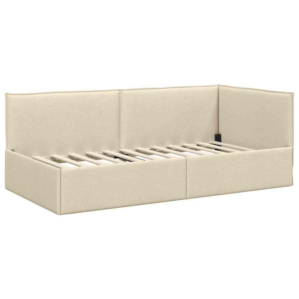 vidaXL Κρεβάτι Γωνίας Κρεμ 90 x 190 cm ύφασμα