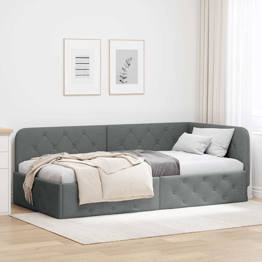 vidaXL Κρεβάτι Γωνίας Σκούρο Γκρι 90 x 190 cm ύφασμα