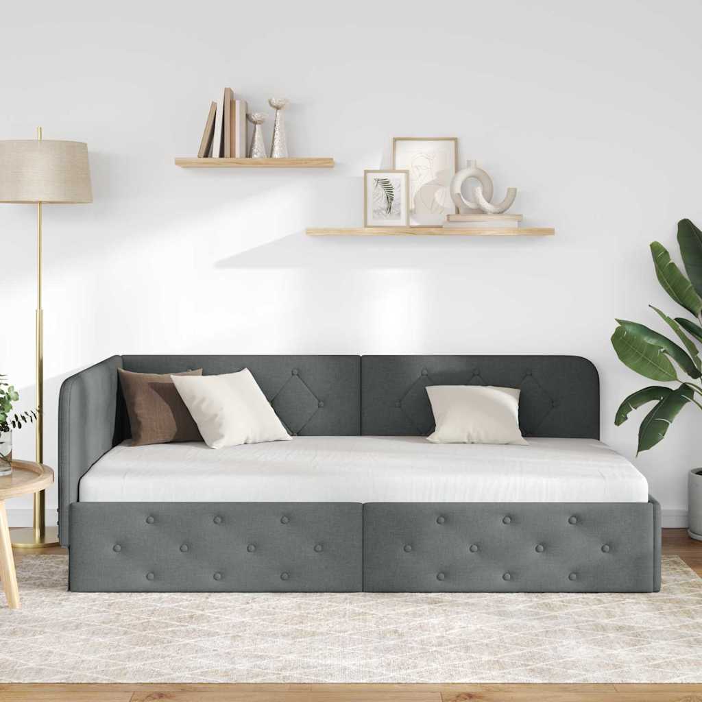 vidaXL Κρεβάτι Γωνίας Σκούρο Γκρι 90 x 190 cm ύφασμα