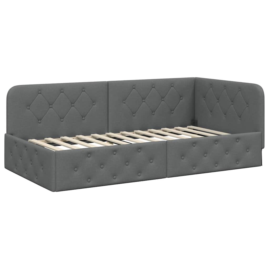 vidaXL Κρεβάτι Γωνίας Σκούρο Γκρι 90 x 190 cm ύφασμα