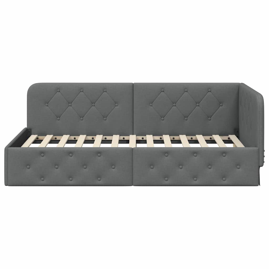 vidaXL Κρεβάτι Γωνίας Σκούρο Γκρι 90 x 190 cm ύφασμα