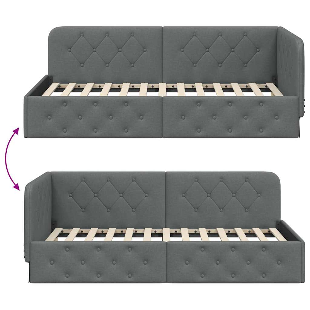 vidaXL Κρεβάτι Γωνίας Σκούρο Γκρι 90 x 190 cm ύφασμα