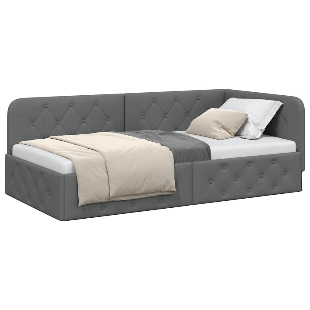 vidaXL Κρεβάτι Γωνίας Σκούρο Γκρι 90 x 190 cm ύφασμα