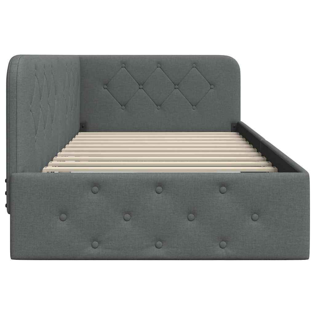 vidaXL Κρεβάτι Γωνίας Σκούρο Γκρι 90 x 190 cm ύφασμα