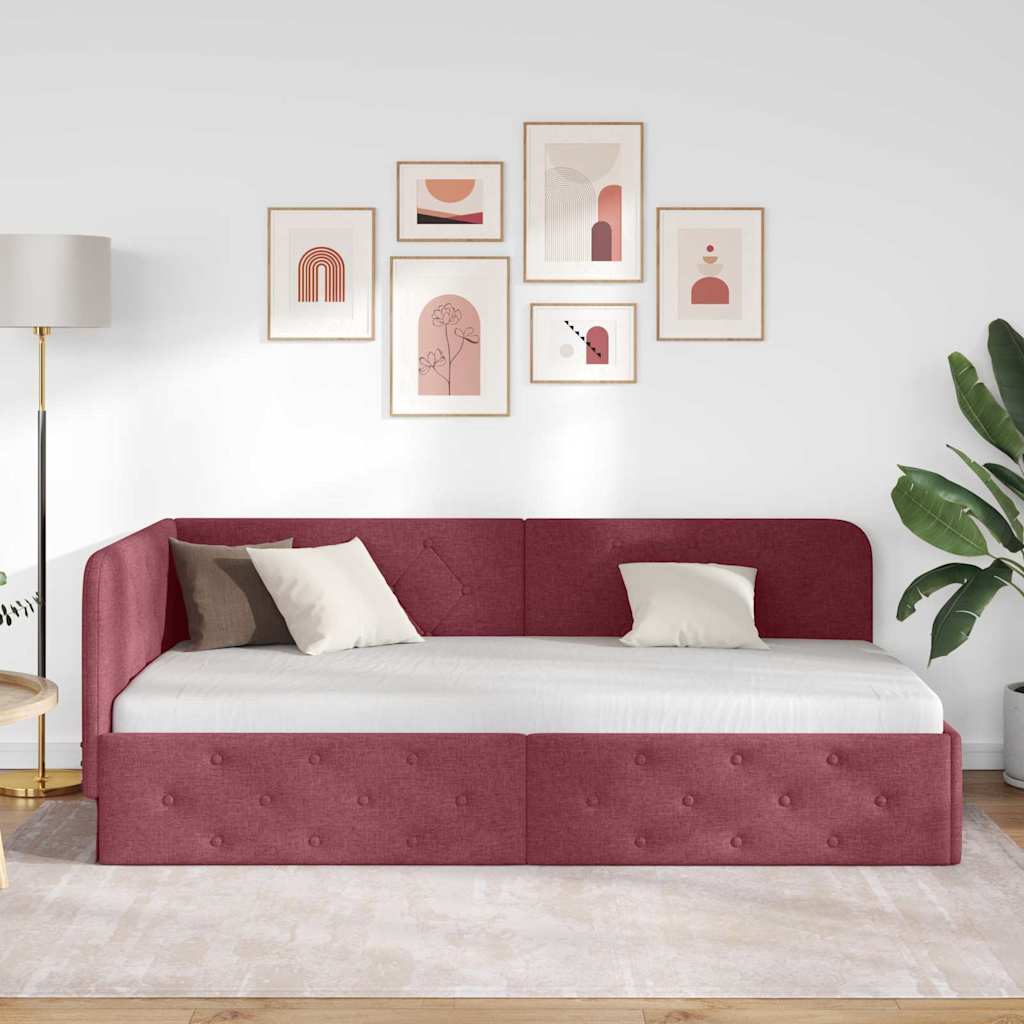 vidaXL Κρεβάτι Γωνίας Κόκκινο 90 x 190 cm ύφασμα