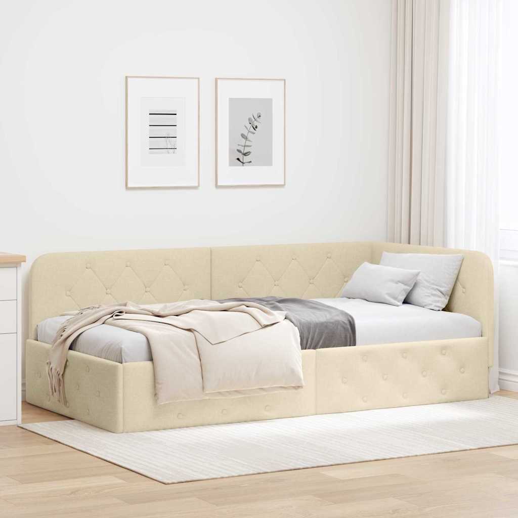 vidaXL Κρεβάτι Γωνίας Κρεμ 90 x 190 cm ύφασμα